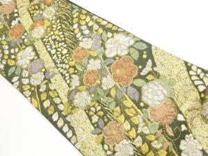 斜線に花々模様織出し袋帯